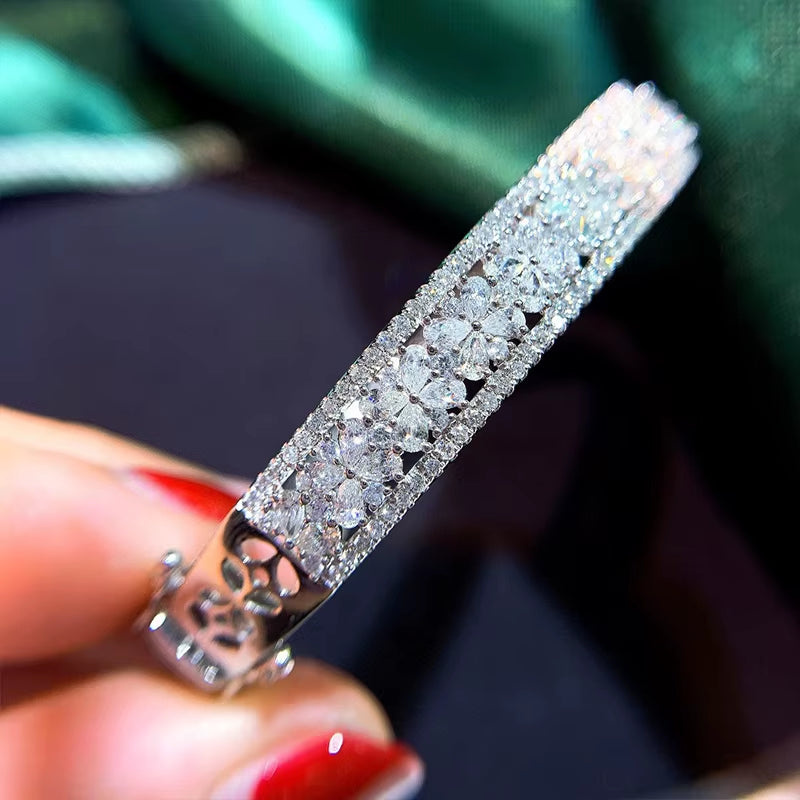 Aazuo Fine Jewelry Fashionlife18K Gold Real Diamond 2.9Ct Luxury Bangle for Woman Upscale Trendy Wedding Engagement Party Luxury