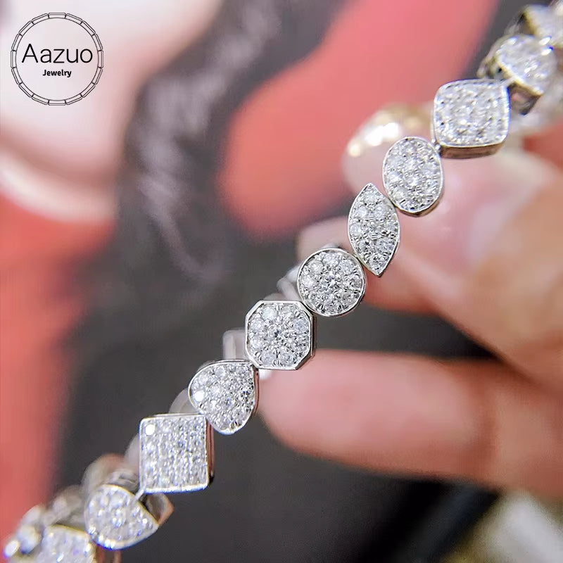 Aazuo Luxury Jewelry 18K Gold Real Diamond 2.2Ct Irregular Shape Bangle for Woman Upscale Trendy Wedding Engagement Party Luxury