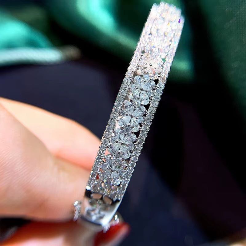 Aazuo Fine Jewelry Fashionlife18K Gold Real Diamond 2.9Ct Luxury Bangle for Woman Upscale Trendy Wedding Engagement Party Luxury